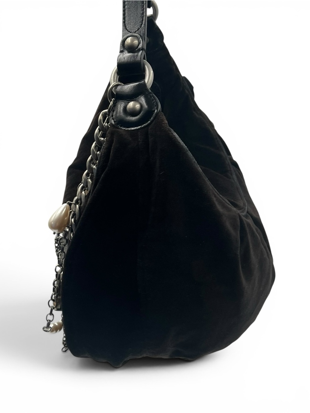 Vintage Juicy Couture Black Velour Love G&P Slouchy Hobo Bag Y2K McBling Rare - Picture 7 of 15